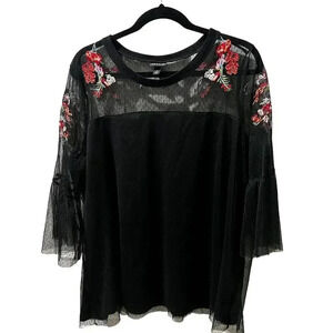 Torrid Women's Plus Black Floral Embroidered Mesh Top Size L